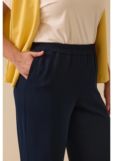 Galaxi Kadın Büyük Beden Elastik Bel Geniş Paça Pantolon 4008 Lacivert Lacivert