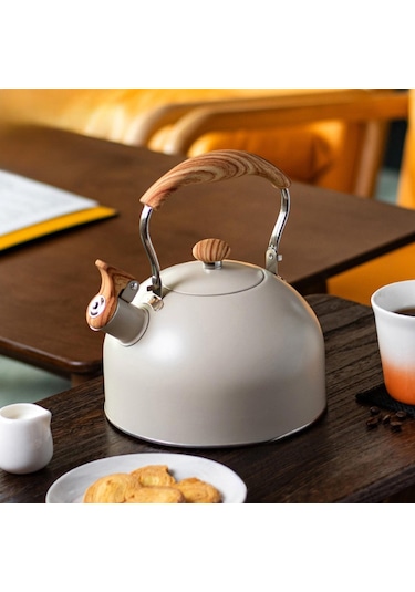 Valkyrie 2.5l Paslanmaz Çelik Düdüklü Su Isıtıcısı Demlik Islıklı Kettle Krem