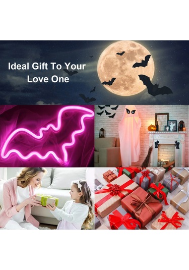 Folinda Halloween İçin Mavi Led Yarasalar Neon Işığı - 3xaa Pil İle Çalışır, Sürekli Aydınlatma Özelliği Mavi