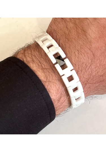 1. Sınıf Çelik Ve %100 Seramik Mixli Beyaz Erkek Bileklik 22 Cm