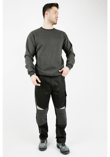 Uniprom Sıfır Yaka Sweatshirt Kalın Kumaş İçi Şardonlu Antrasit Erkek Antrasit