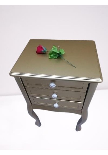 Komodin Model 90529 3çekmeceli Kayın Lükens Ayak Gold Renk Porselen Kulp El Yapım