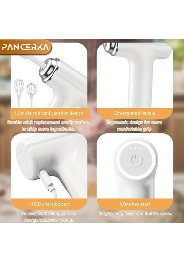 Elmpaly Pancerka Şarj Edilebilir Kablosuz El Mikseri Beyaz Diğer