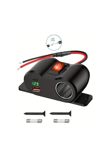 Yeşil Işık Pd3.0+qc3.0 12v Çift Usb Çıkışlı Sigara Çakmak Soketi Güç Anahtarlığı İle, Pd3.0 Usb C Ve Qc3.0 Usb Portlu Araba Şarjı Voltmetreli, Tekne Deniz Kamyonu Utv Rv Araba Golf İçin 12 Volt Güç Adapteri