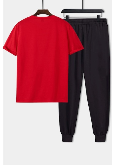 Uyguntarz Unisex Alpha Baskılı 2'li Eşofman Takımı Kırmızı