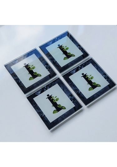 Decorita Cam Bardak Altlığı İ Harfli Tasarım 4'lü Takım 10 x 10 CM Çok Renkli