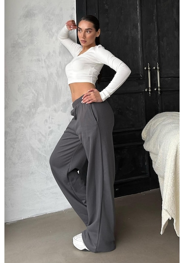 Madmext Füme Bol Paça Kadın Eşofman Altı Mg2279 Füme