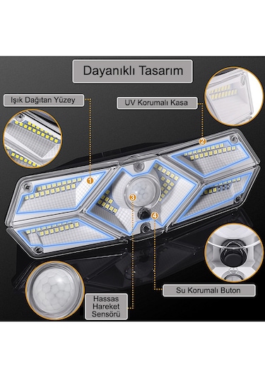 Greentech Güneş Enerjili Hareket Sensörlü, 6 Taraflı 104 Led Aydınlatma / GT-SL13-2 Adet