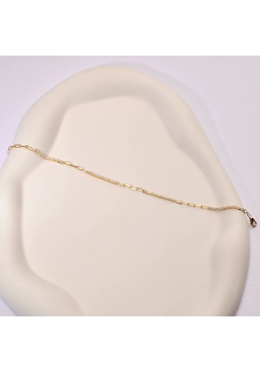 14 Ayar Altın Minimal Ataç Zincir Bileklik, İnce Ve Zarif Kadın Bilekliği Altın