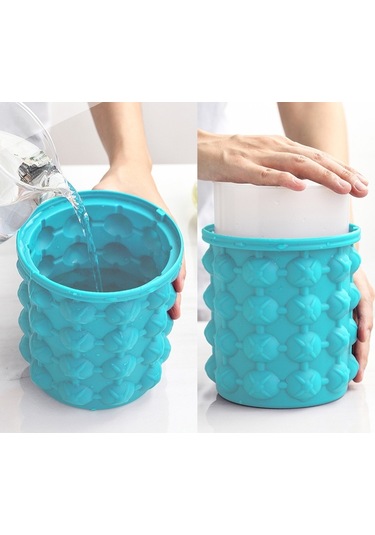 Jian Fan Kapaklıaçık Yuvarlak Silikon Buz Kovası Büyük Açık Mavi