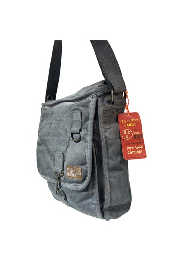 Vintage Salaş Kaliteli Unisex Taşlanmış Kumaş Okul Gezi Postacı Çantası 27x33cm GRİ
