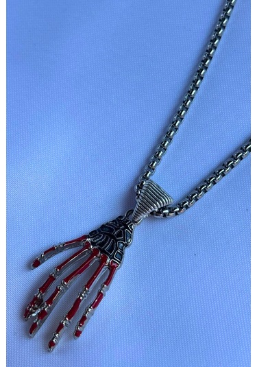 İskelet Eli El İşçiliği Paslanmaz Çelik Zincir Erkek Kolye Gümüş