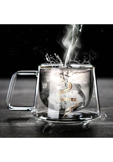 Sones Çift Duvarlı Kupa Ofis Kupaları Isı Yalıtımı Çift Kahve Kupası Kahve Cam Bardak, Stil:etiket Yok