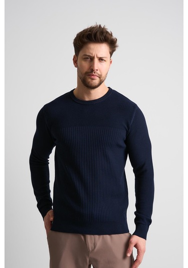 Alexandergardı Dokulu Desenli Erkek Triko Kazak Lacivert