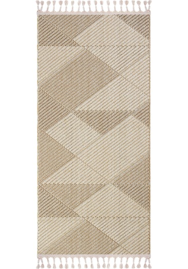 Cool Halı Bress 1413 Bej Mutfak Halısı Bukle Dokuma Saçaklı Tezgah Önü Leke Tutmaz İskandinav Yolluk