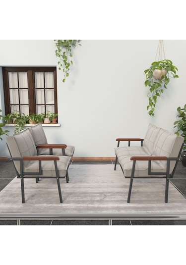 Mygusi Modern'' Metal Kanepe Koltuk Takımı - 2 1 1 Krem