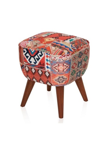Just Home Retro Kare Dijital Patchwork Puf - Renkli Renkli