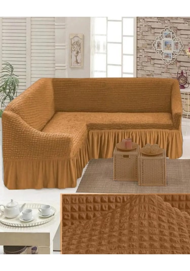 StarMall Bürümcük Köşe Koltuk Örtüsü, Kanepe, Koltuk Kılıfı, Eteli Bej