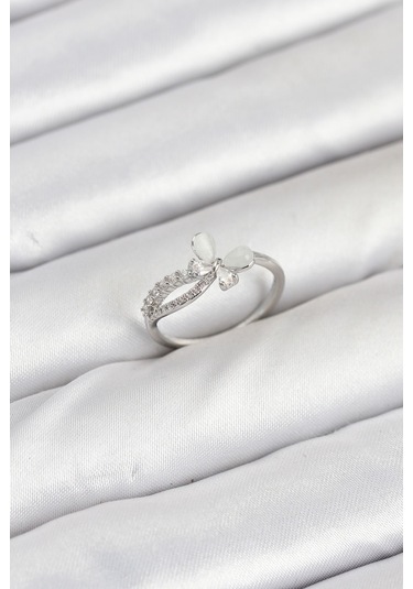 Pirinç Gümüş Renk Kelebek Zirkon Taşlı Kadın Yüzük Çok Renkli