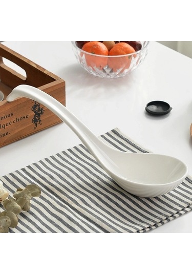 Novahub Luolili Kemik Çini Büyük Seramik Yuvarlak Kaşıklar Çorba İçin Uzun Kaşık Kepçe B B B