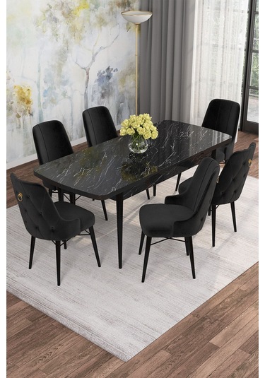 Mona Siyah Mermer Desen 80x132 Açılabilir Mdf Masa Yemek Odası Takımı, Mutfak Takımı 6 Adet Sandalye Siyah Mermer - 6 Siyah - Siyah Ayak Mona Siyah Mermer Desen 80x132 Açılabilir Mdf Masa Yemek Odası Takımı, Mutfak Takımı 6 Adet Sandalye Siyah Mermer - 6 Siyah - Siyah Ayak