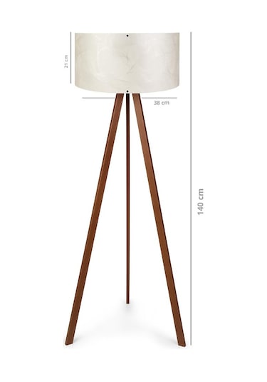 Pratik Ahşap Üç Ayaklı Tripod Lambader Pvc Krem Dallı Başlıklı Köşe Lambası Krem