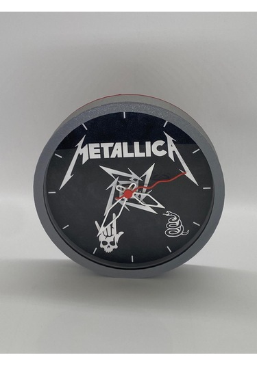 Metallica Temalı, Koyu Gri Kasa, Dekoratif Duvar Saati Siyah