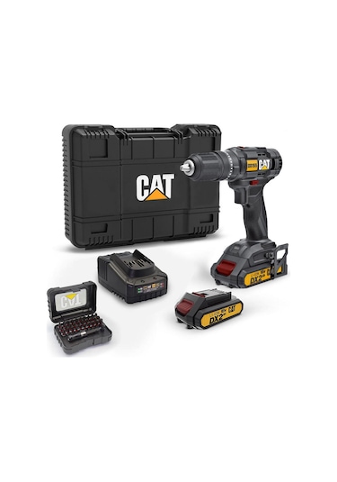 Cat DX155.1 Set 18 Volt/2.0Ah Li-ion Çift Akülü Profesyonel Şarjlı Darbeli Matkap + Da01901 32 Parça Vidalama Uç Seti