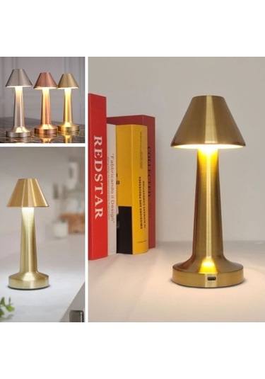 Buffer Çatı Model Gold Renk Şarjlı Dokunmatik 3 Renkli Led Masa Lambası Gold