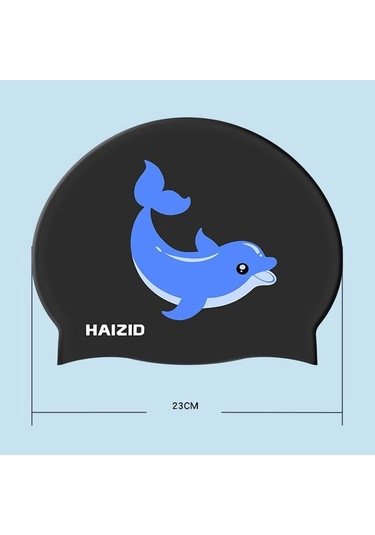 Siyah Çocuk Yüzme Kapakları Kız Erkek Sevimli Karikatür Yunus Uzun Saç Çocuklar İçin Dayanıklı Silikon Su Geçirmez Elastik Yüzmek Kapakları Siyah