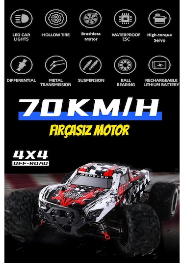 70km Hız Yapan Rc Araba Fırçasız Motor Metal Alaşım 2.4ghz Uzaktan Kumandalı Araba Rc Araç Karışık