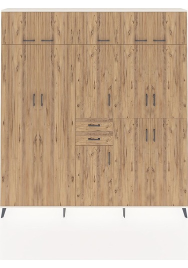 Arges Dolap 10 Raflı 2 Çekmeceli 3 Askılı 220x30x243 Aytaşı-çam/çam Atlas Çam/atlas Çam