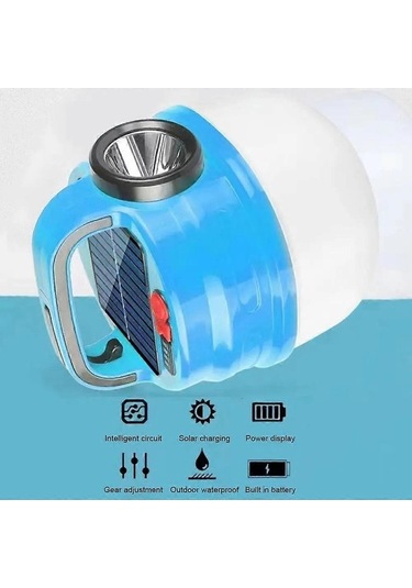 Bloomnest Taşınabilir Kamp Lambası - Güneş Enerjili Usb Şarjlı Asılı Kamp Feneri 6 Işık Modu Mavi