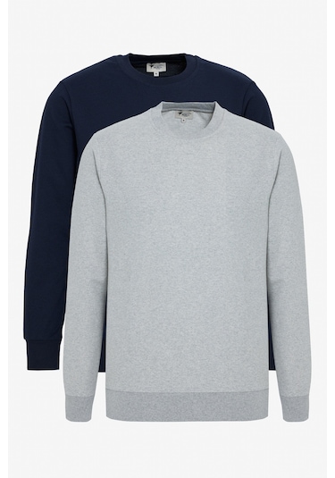 AC&Co / Altınyıldız Classics Erkek Lacivert-g.melanj 2'li Paket Pamuklu Standart Fit Normal Kesim Bisiklet Yaka Sweatshirt Lacivert-g.melanj Lacivert - Gri Melanj