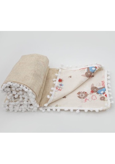 Mordesign Kenar Ponponlu Bebek Pikesi %100 Pamuk Kumaş Animal Serisi