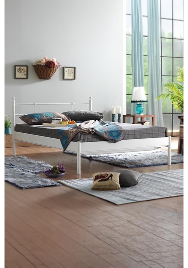 Lalas-s Çift Kişilik Ferforje Metal Karyola-beyaz Ahşap Latalı