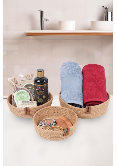 Hasır Sepet 3 Lü Düzenleyici, 3 Lü Sepet Takımı, Jüt Sepet Organizer 3lü Banyo Düzenleyicisi 001