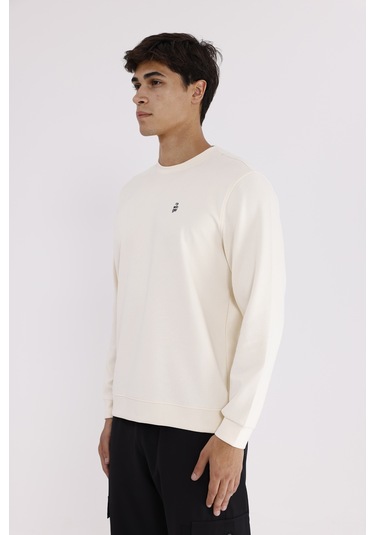 Rowinger Modal Karışımlı Yumuşak Dokulu Rahat Kalıp Esnek Kullanım Sunan Sweatshirt Ecru