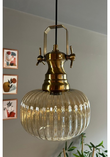 Mola Cam Bal Rengi Tekli Avize Yeni Eskitme Başlık Retro Sarkıt Lamba Restoran Salon Aydınlatma Bal
