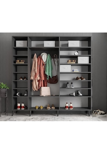 Açelya Portmanto Vestiyer Füme Beyaz - Montaj Dahil 175cm M12