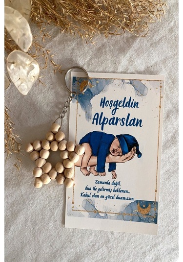30 Adet Lacivert Bebek Konsept Kartlı Anahtarlık - Bebek Hediye