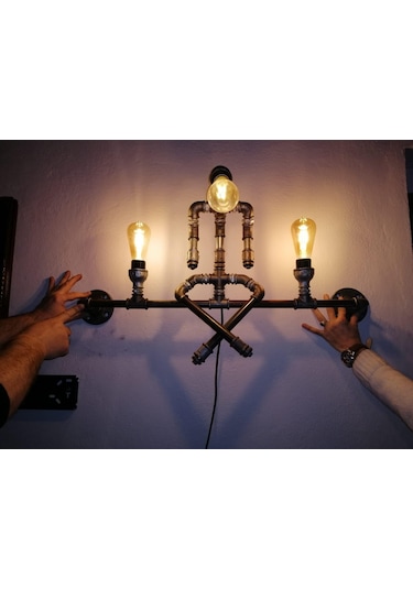 Vintage El Yapımı Endüstriyel Lambası, Robot Duvar Apliği Siyah