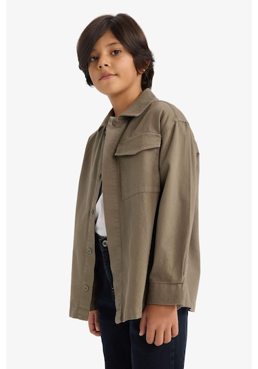 Defacto Erkek Çocuk Oversize Geniş Kalıp Polo Yaka Uzun Kollu Gömlek G3621a825aukh401 Haki-kh401