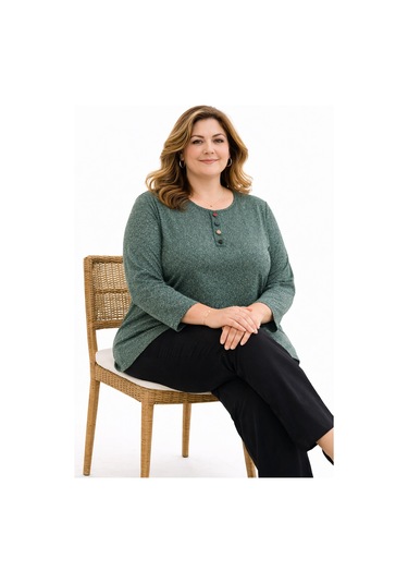 Mutlu City Büyük Beden Anne Penye Bluz 405 Mint Yeşili