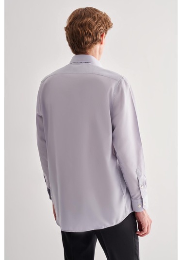 Gri Sert Yaka Uzun Kol Easy To Iron Comfort Fit Pamuklu Gömlek 1004255182 Gri