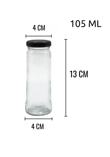 10 Adet 105 Ml Metal Siyah Kapaklı 105 Cc Şeffaf Uzun Cam Kavanoz