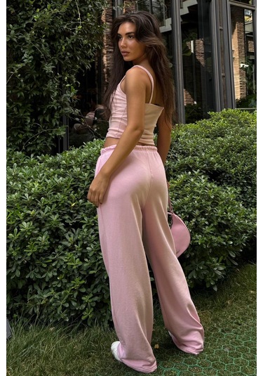 Pembe Geniş Paça Basic Kadın Eşofman Altı Mg2553 Pembe