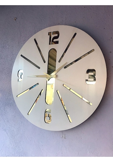 Beyaz Renk Hediyelik Ahşap Dekoratif Farklı Desenli Duvar Saati 5 Beyaz