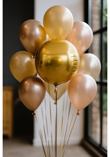 Folyo Balon 22 İnç Küre Top Şekilli Gold-altın Renkli Parti Balonu Çok Renkli