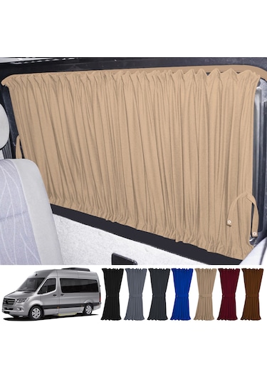 Pandami Mercedes Sprinter W907 Orta 2018+ Uyumlu Krem Raylı Oto Perde Takımı